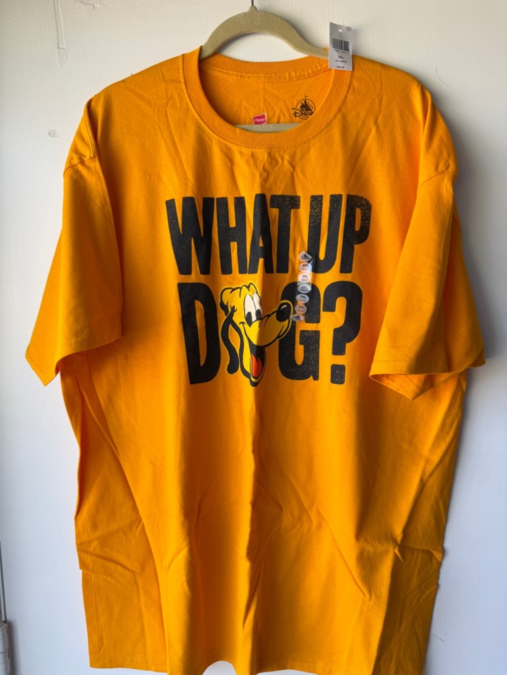 Disney Men's Short Sleeve 'What Up Dog?' Tee in Bright Orange